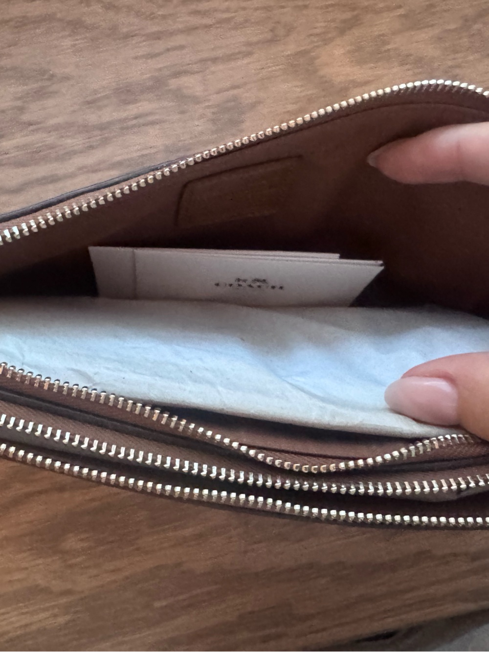 Coach Saddle Tan Brown Polished Leather Double Zip Wristlet Wallet - Picture 5 of 7